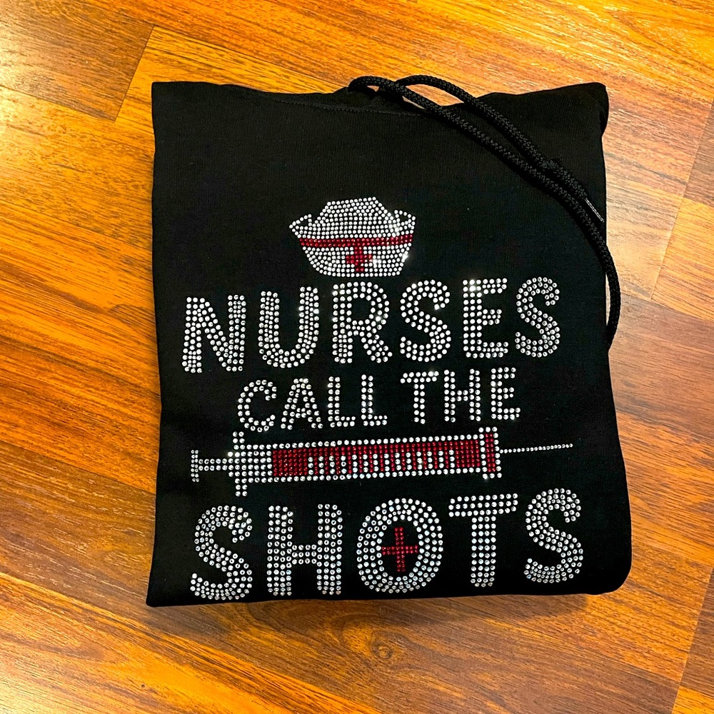 New custom Xl Nurse bling hoodie. Unisex in size and black in color.